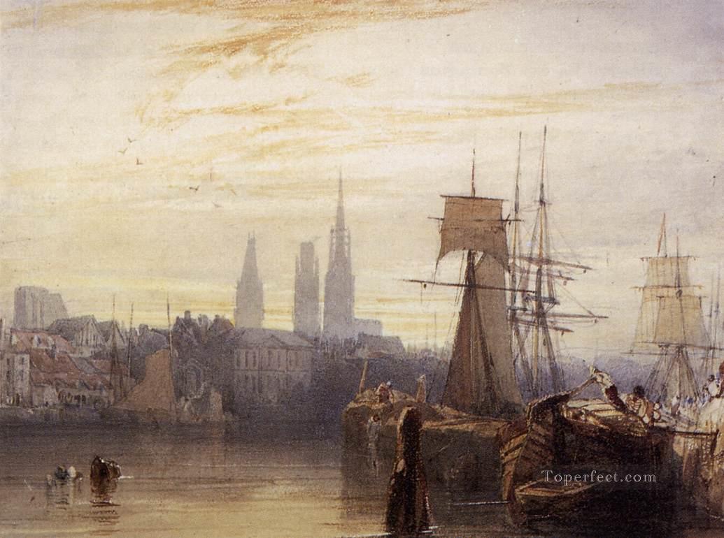 ルーアンのボートの海の風景 リチャード・パークス・ボニントン油絵